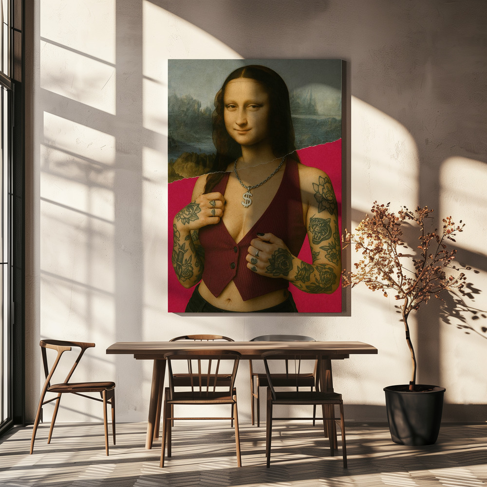 Canvas taulu - Modern Reinterpretation of the Mona Lisa ruokapöydän yli