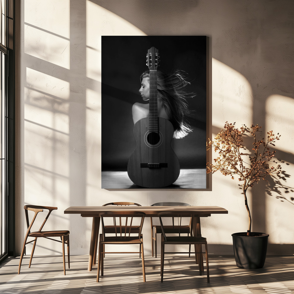 Leinwandbild - Girl with guitar über dem Esstisch