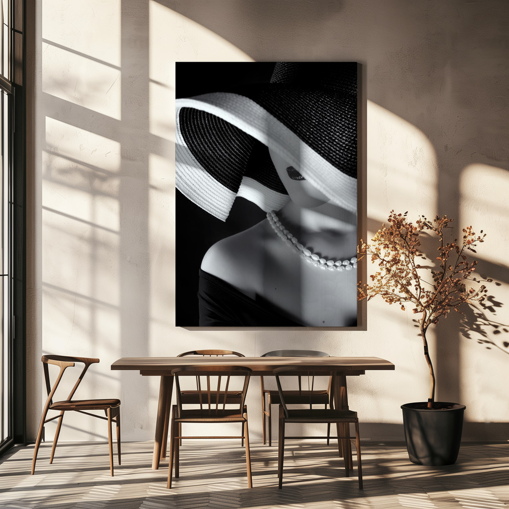 Canvas print - La femme au chapeau over dining table