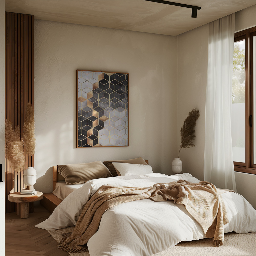 Poster - Smoky Cubes in slaapkamer