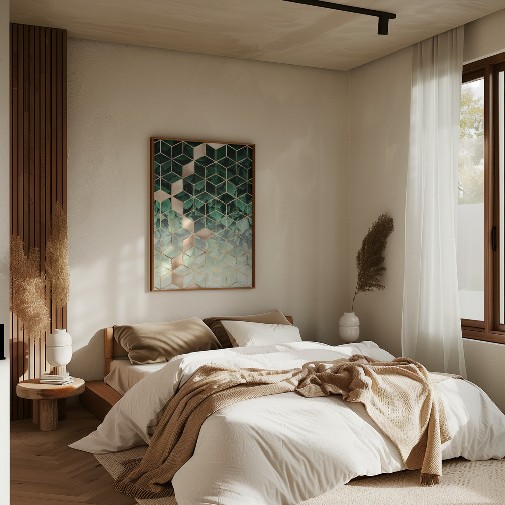 Plakat - Leaves And Cubes i soveværelset