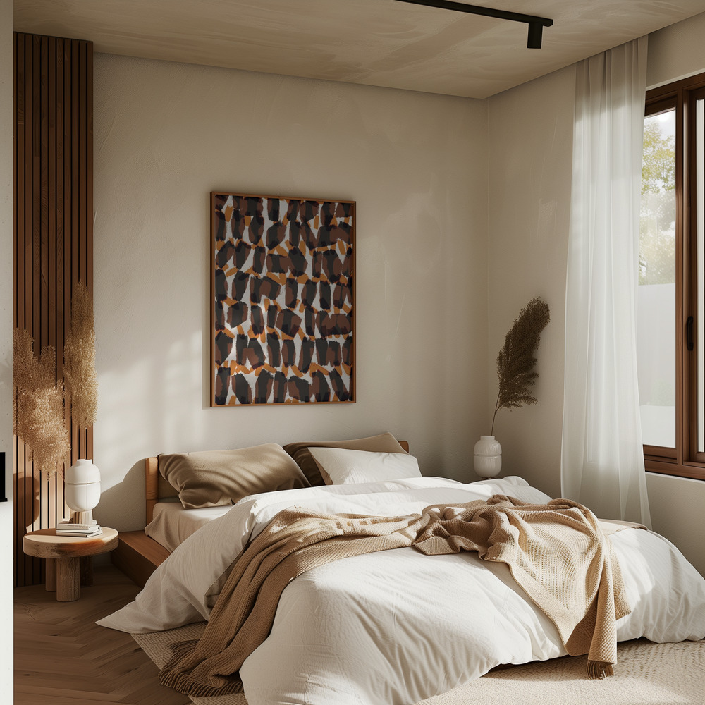 Poster - Brown Orange Brush Strokes in bedroom