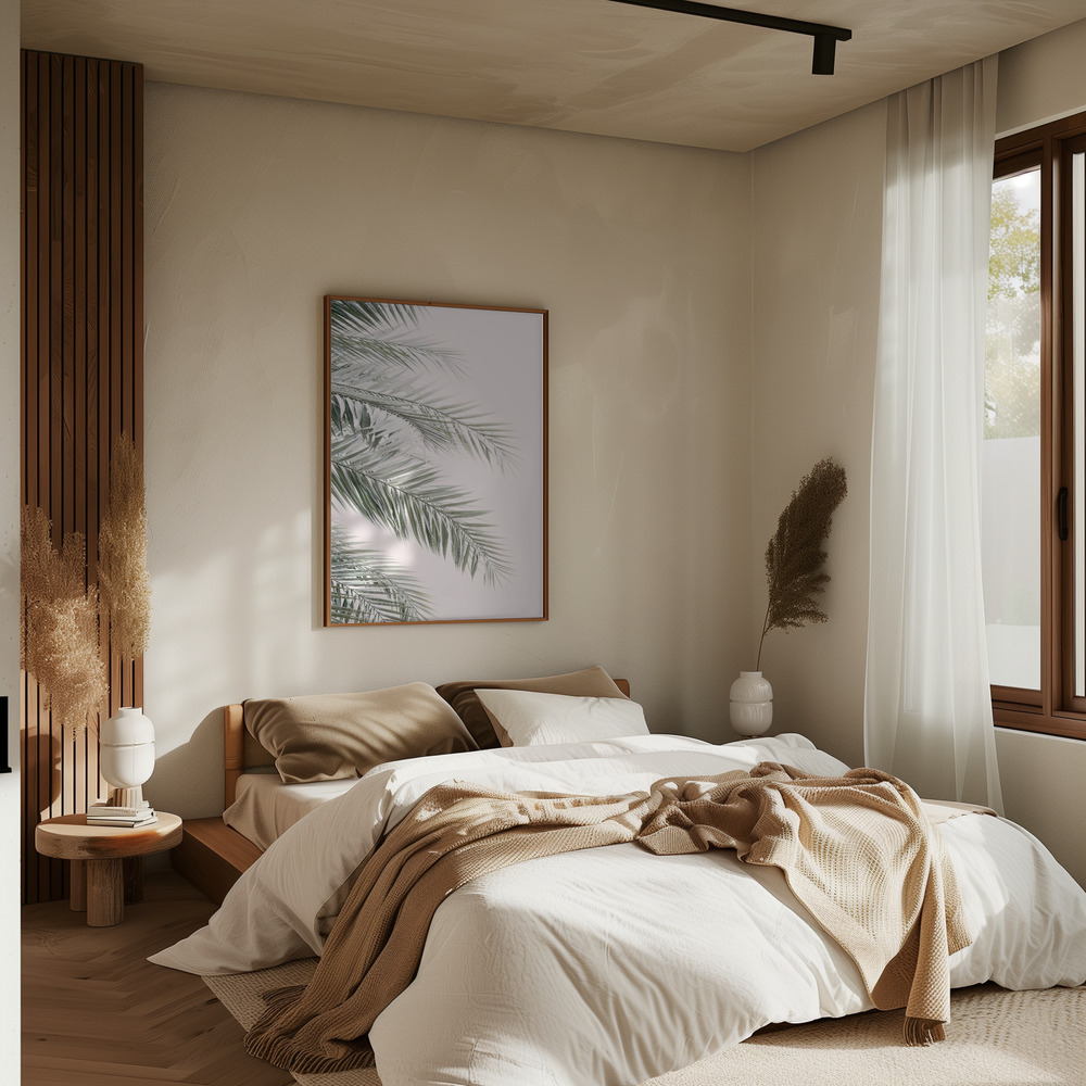 Poster - Blush Palm Leaves in bedroom