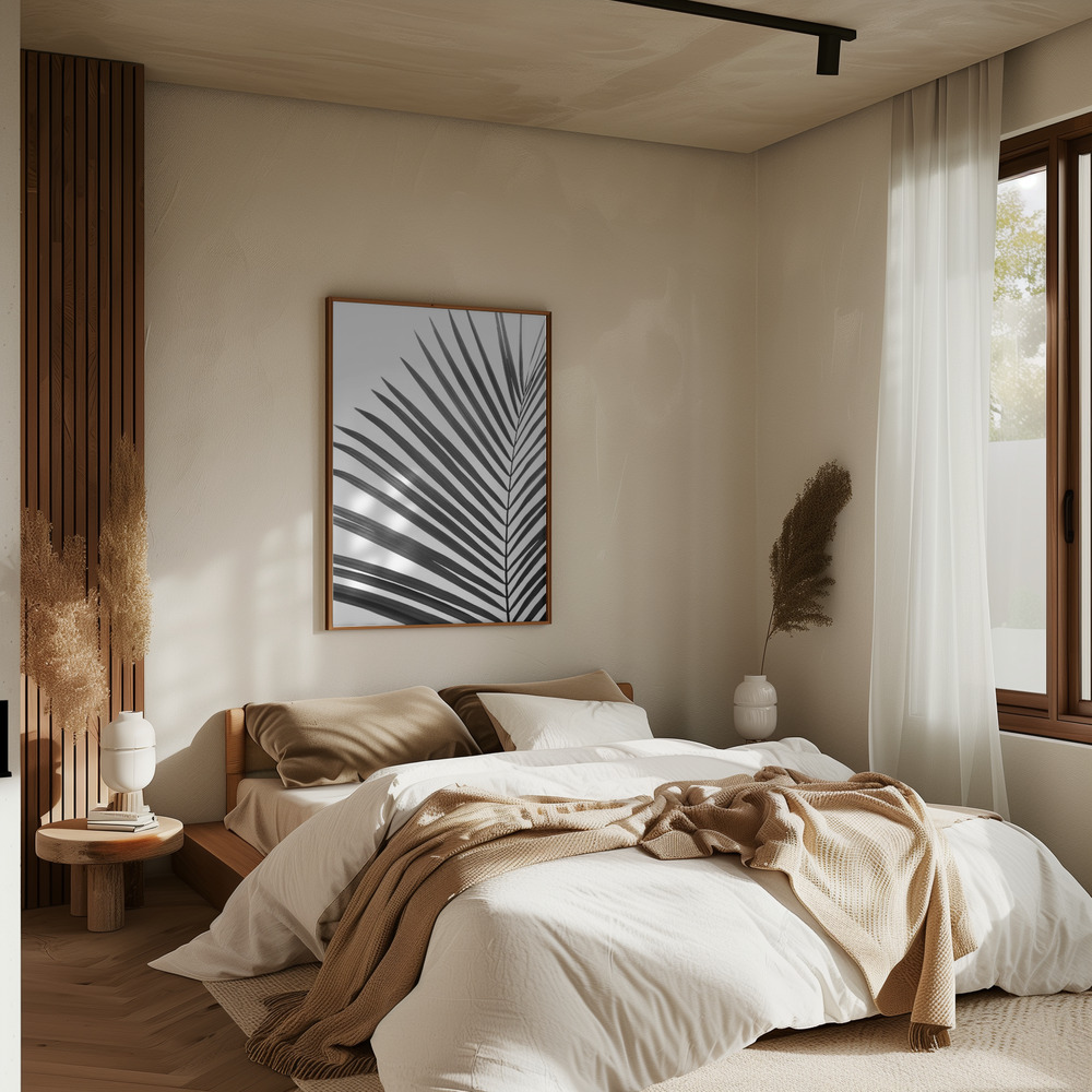 Poster BW Palm Leaf - Affisch i sovrummet