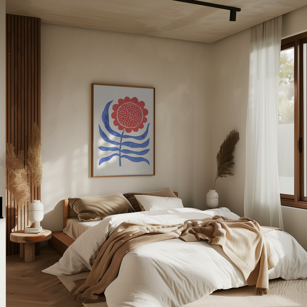 Poster Red Flower / Lino Print - Affisch i sovrummet