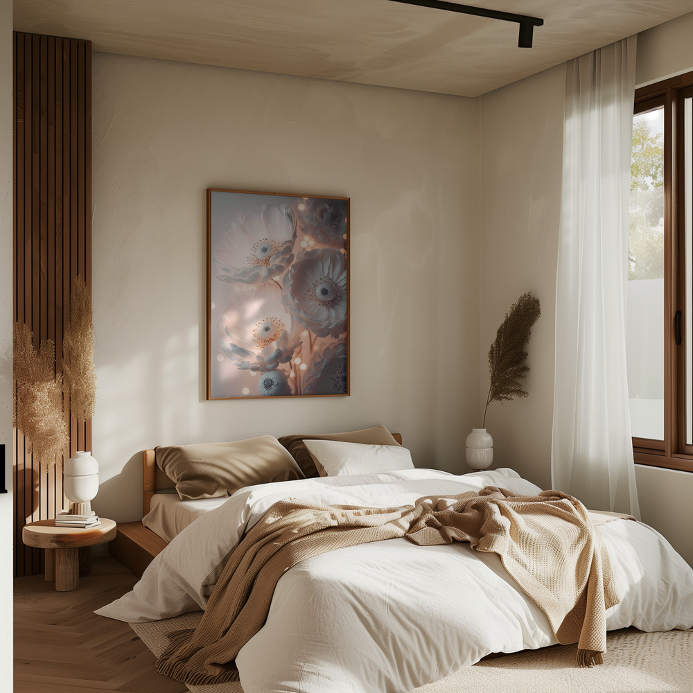 Poster - Glowing Patel Pink Flowers in bedroom