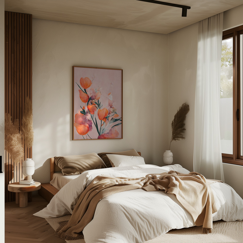 Poster - Orange Tulips in bedroom