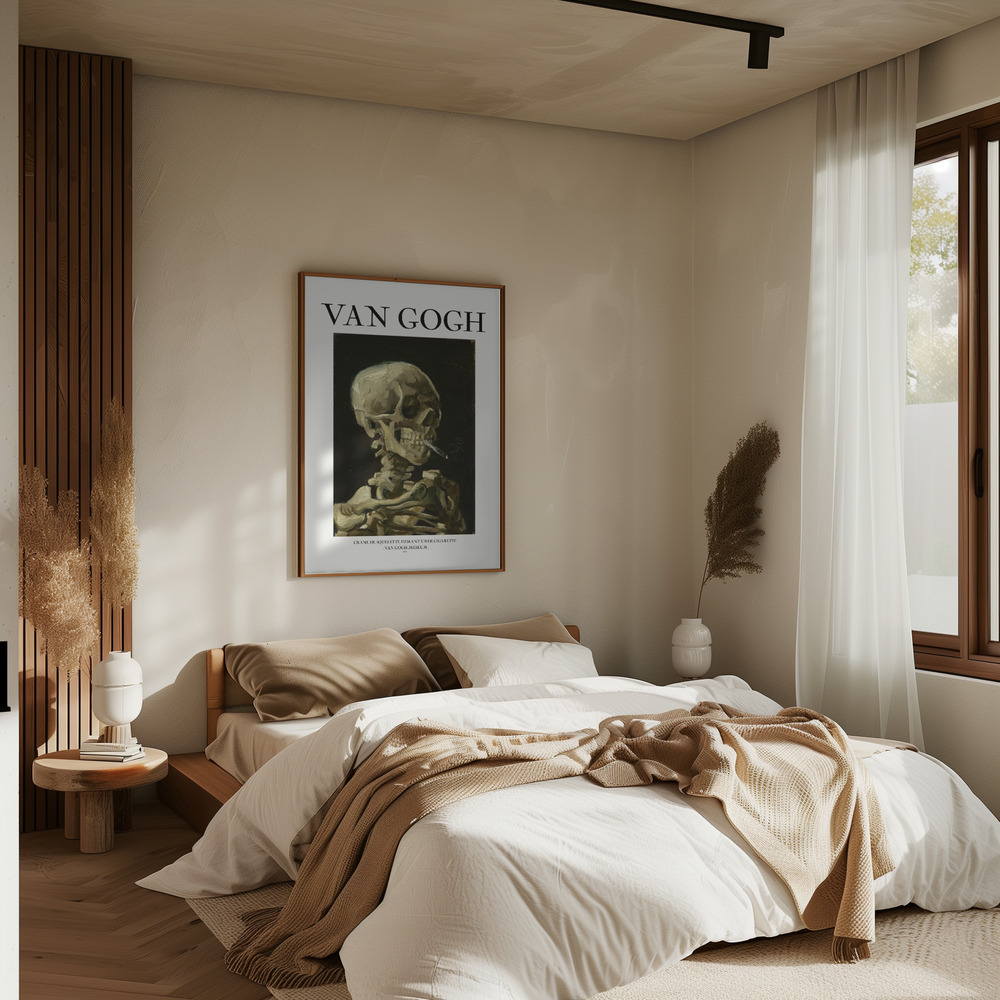 Poster - Head of a skeleton with a burning cigarette in bedroom