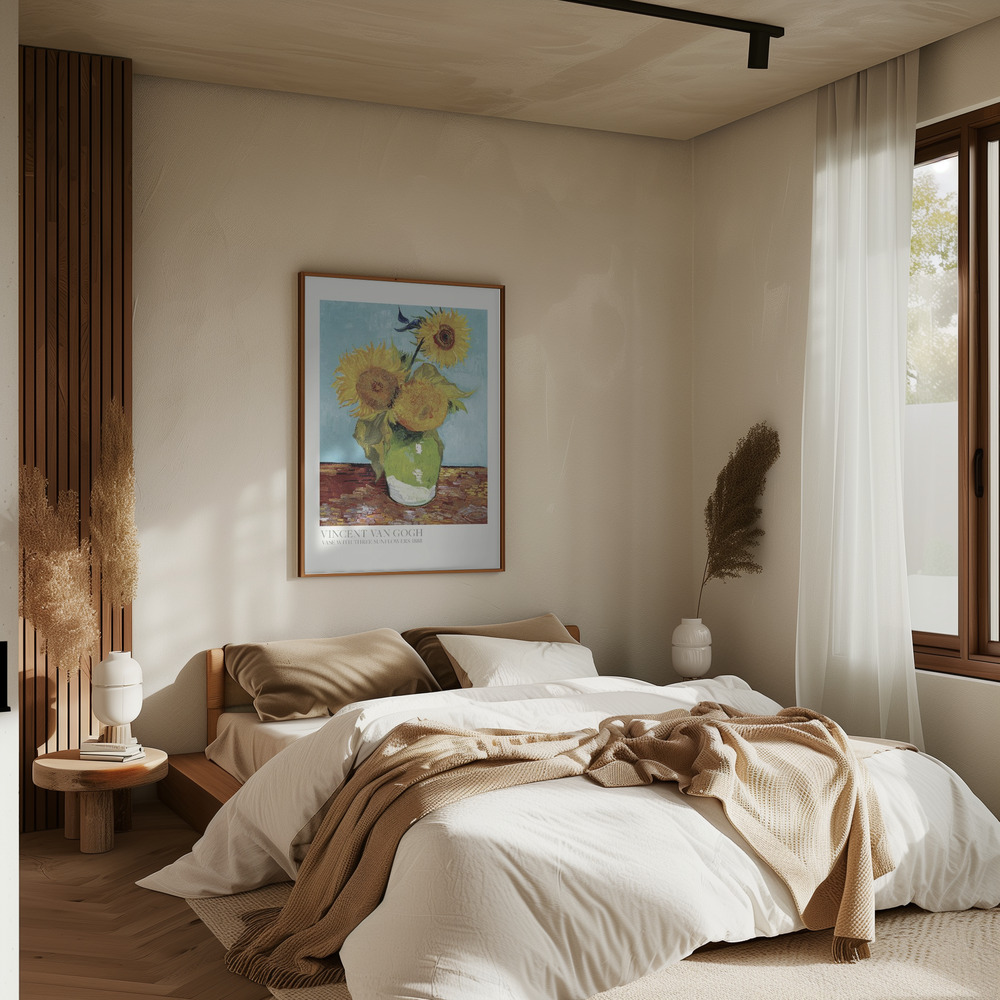 Poster Vase With Three Sunflowers - Affisch i sovrummet