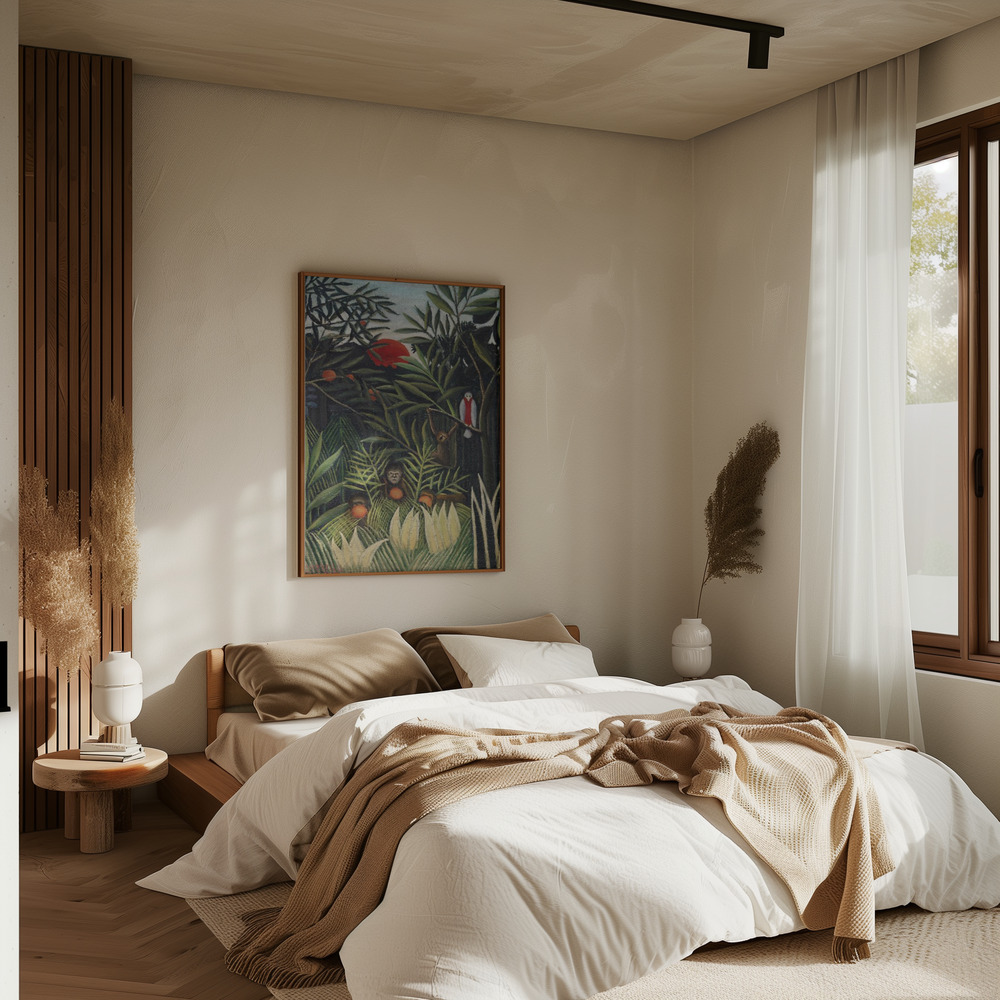 Poster Monkeys And Parrot In The Virgin Forest - Affisch i sovrummet