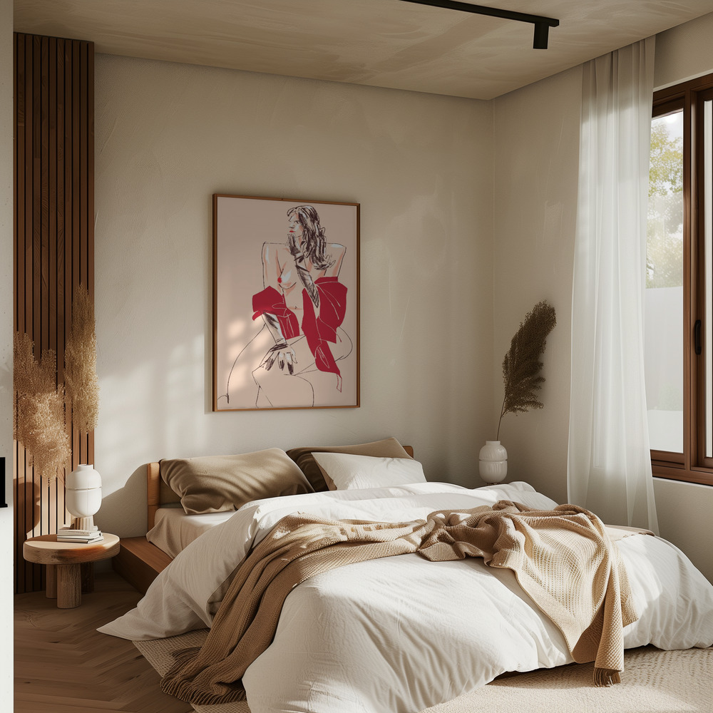 Poster - Girl With Gloves Beige im Schlafzimmer