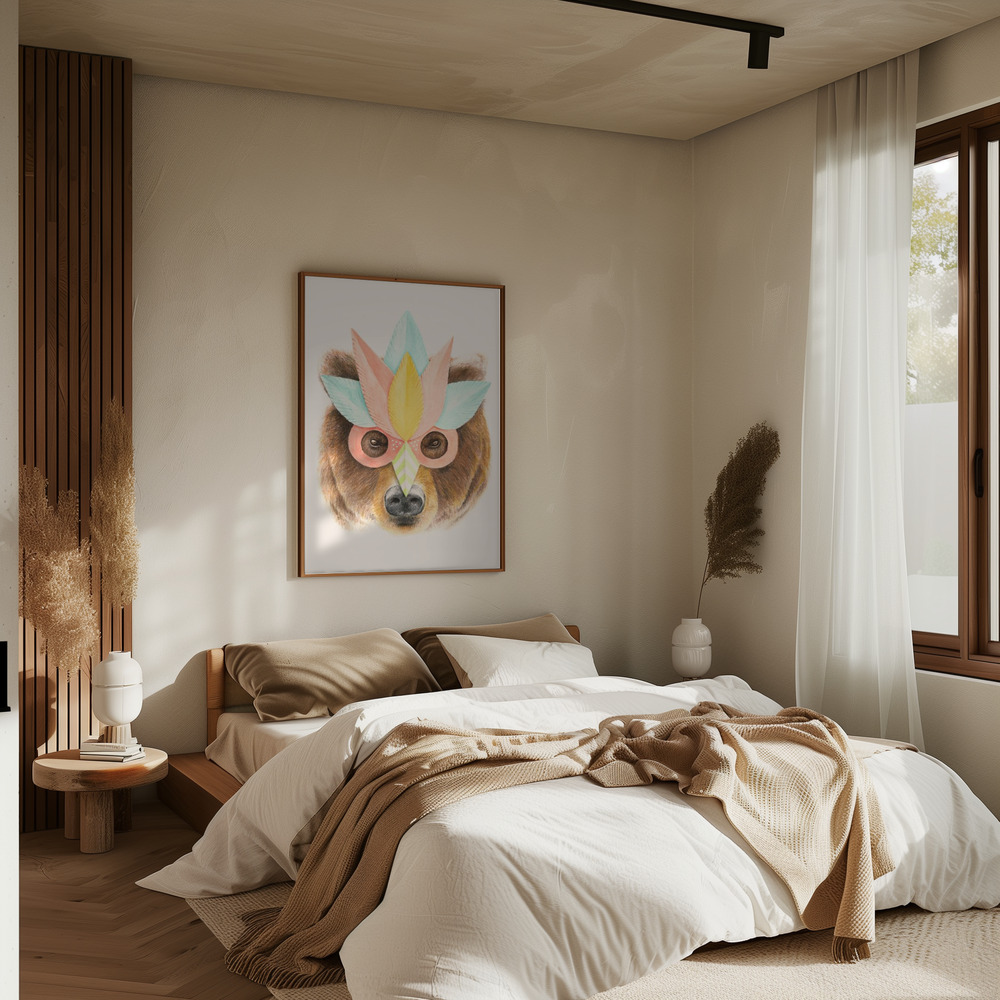 Plakat - Bear Paper Mask i soveværelset