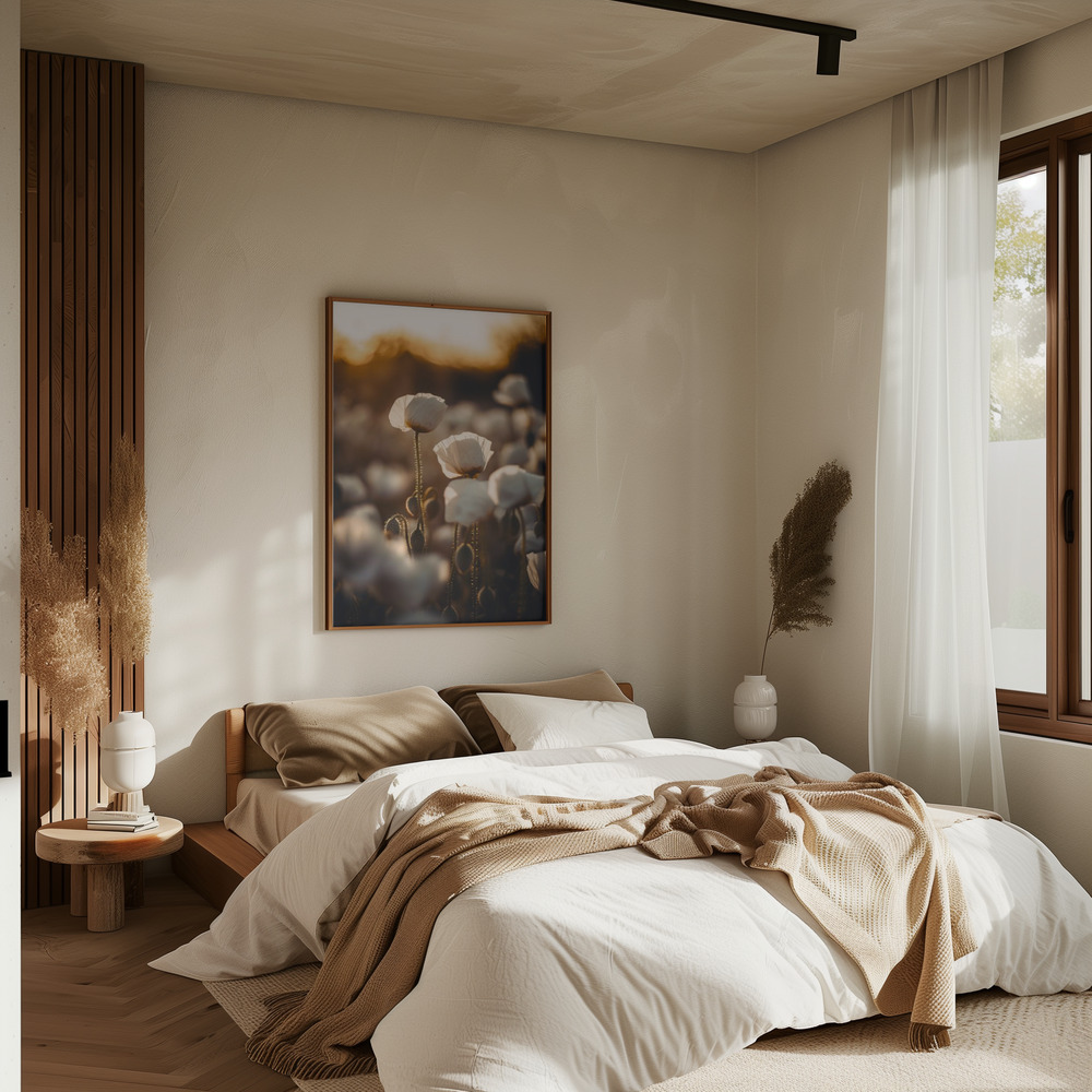 Poster - White Poppy Field No 2 in bedroom