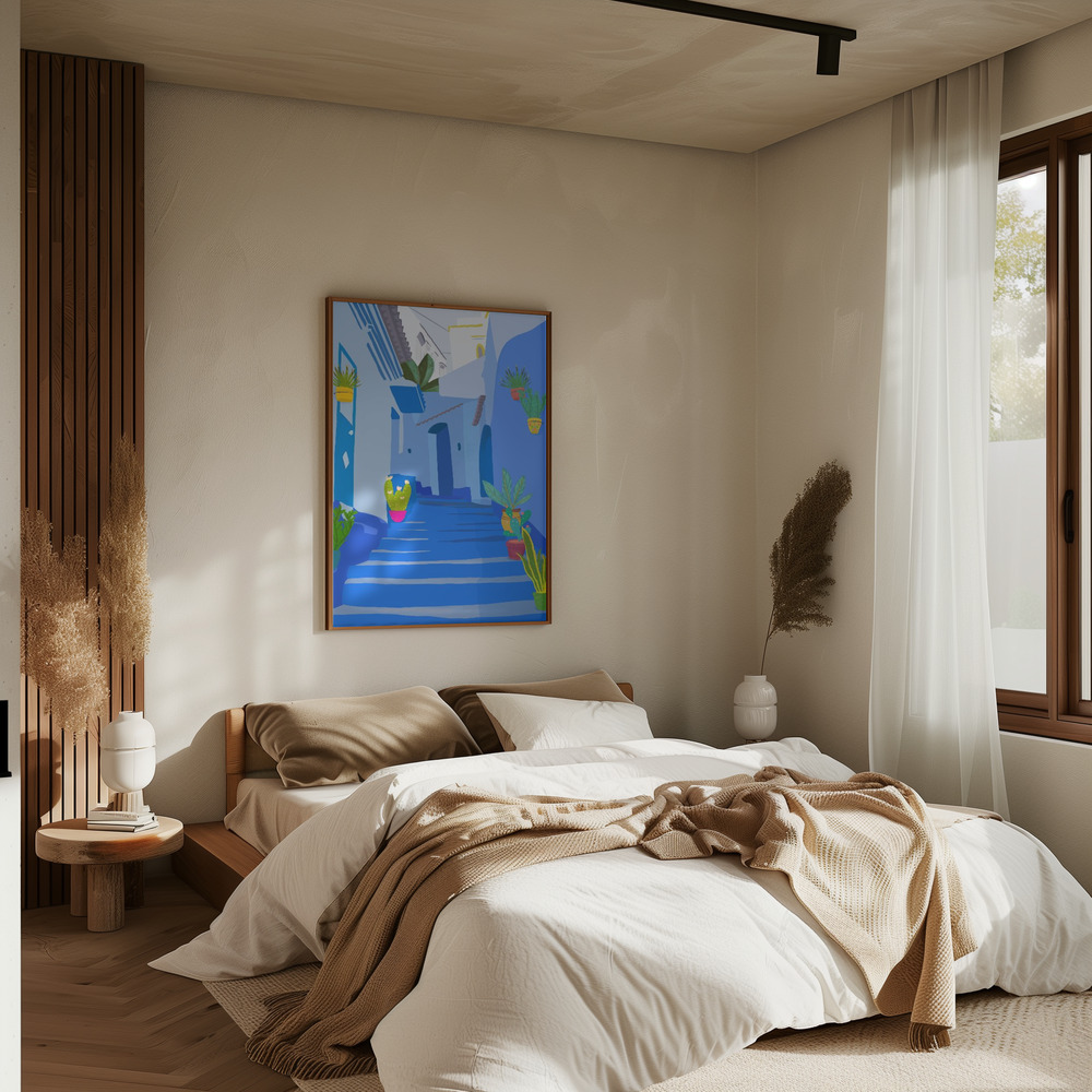 Plakat - Blue city i soveværelset