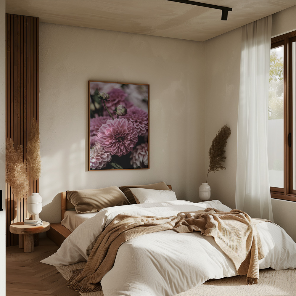 Plakat - Pink Cushion i soveværelset