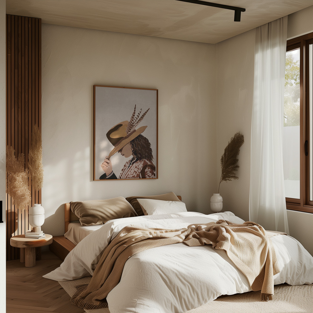 Poster - Feathered Elegance in slaapkamer
