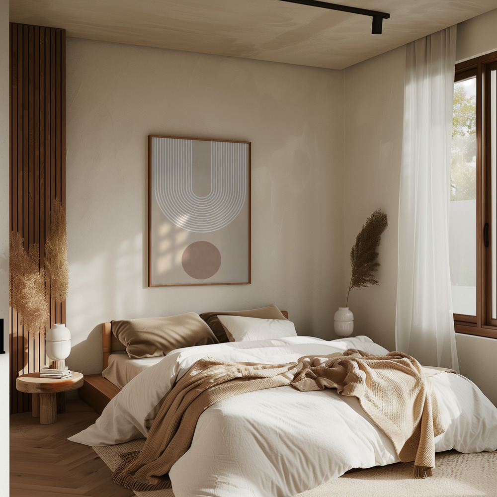 Juliste - Beige Arc Juliste - No.3 makuuhuoneessa