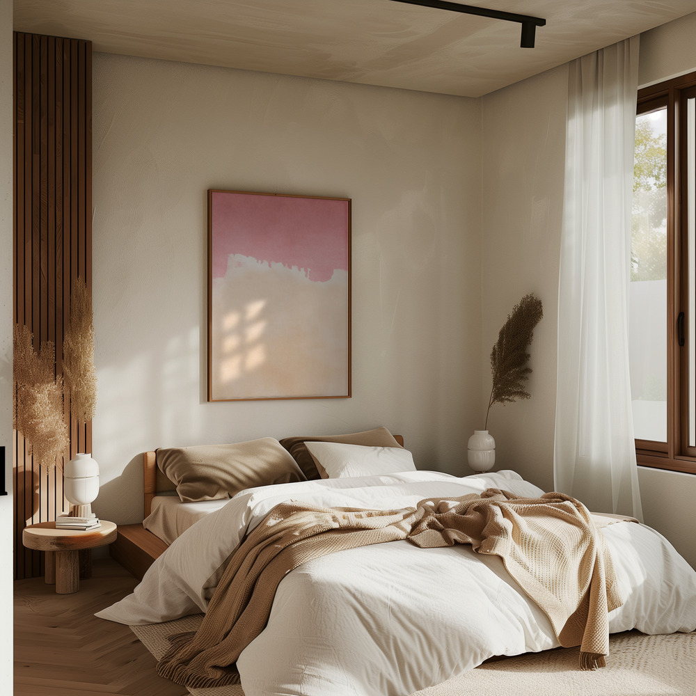 Juliste - PEACHY PINK SKIES makuuhuoneessa