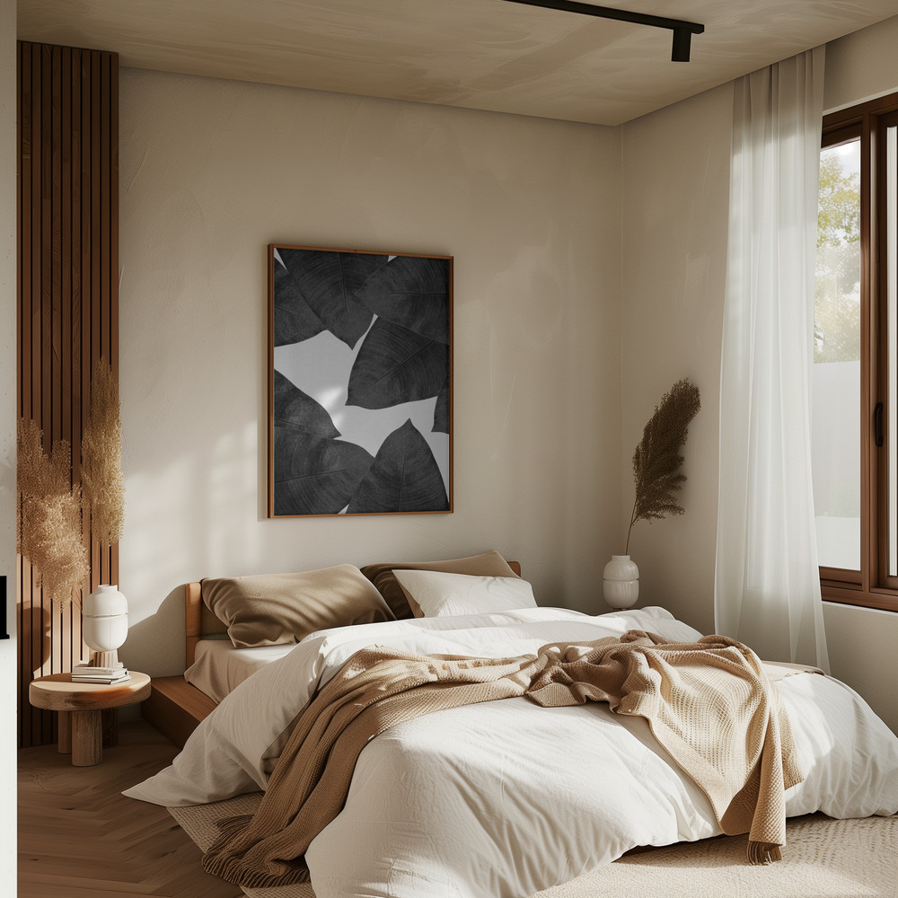 Poster - Banana Leaf Black & White II in bedroom