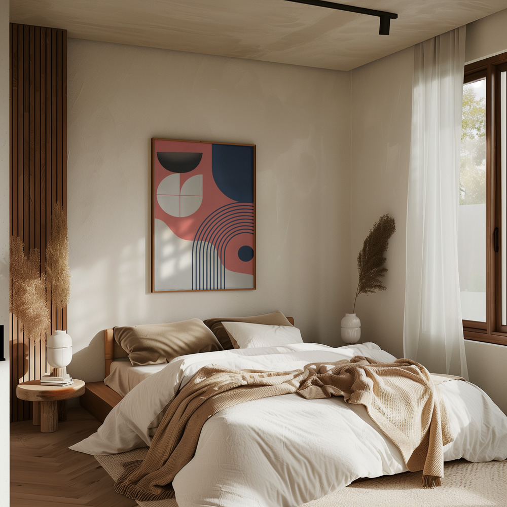Juliste - Mid Century Painting makuuhuoneessa