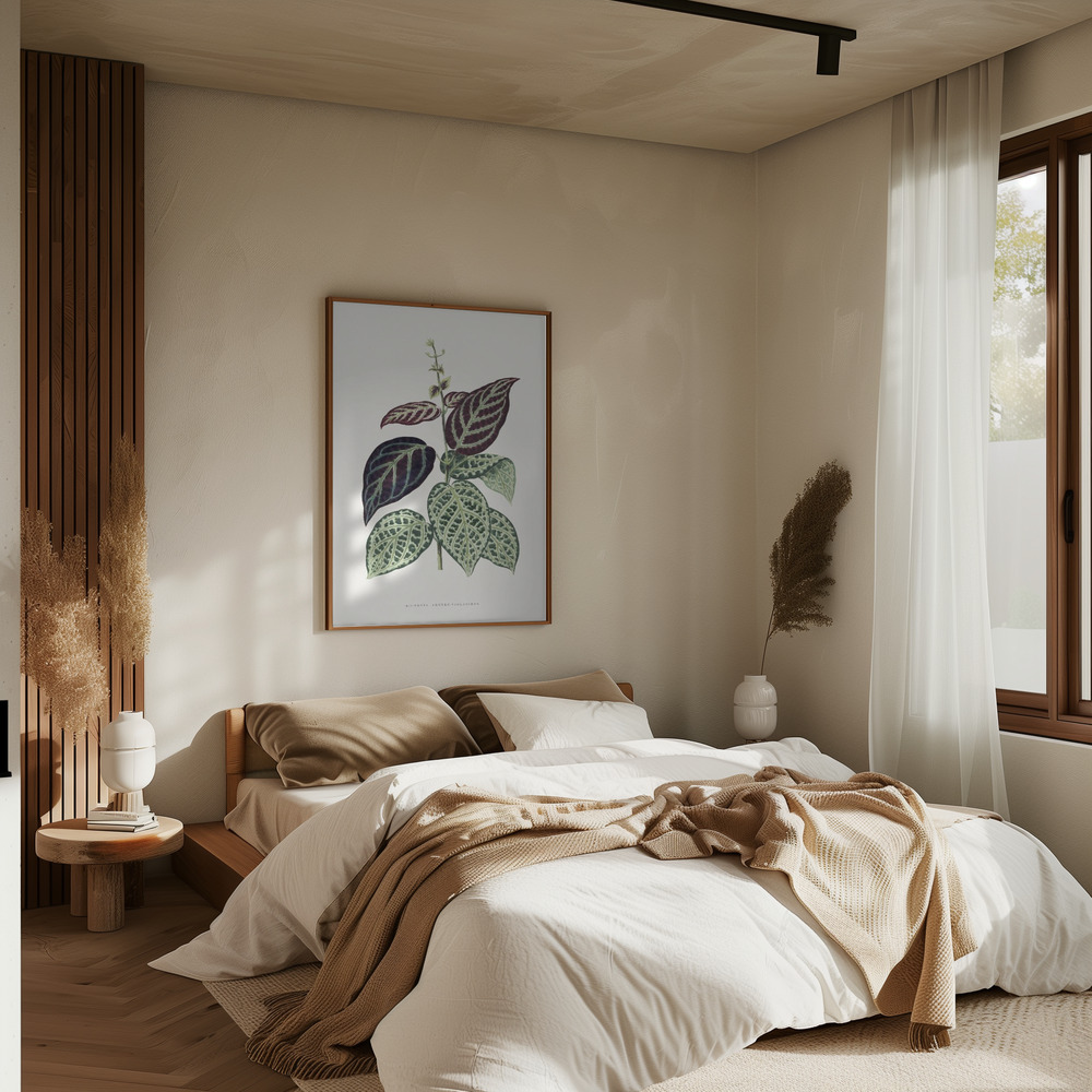 Poster - Green Bignonia Argyro Violascens Leaf Illustration in slaapkamer