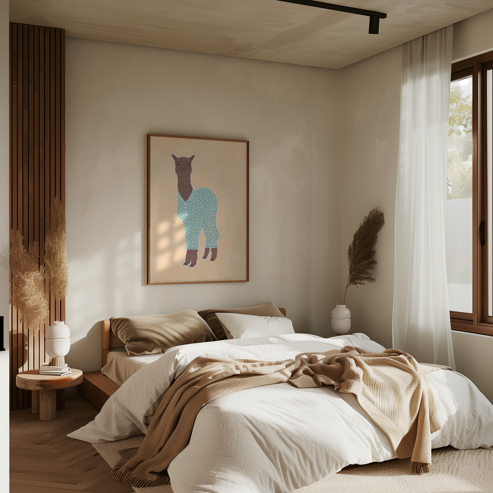 Poster - Llama In Pjs Banana Orange im Schlafzimmer