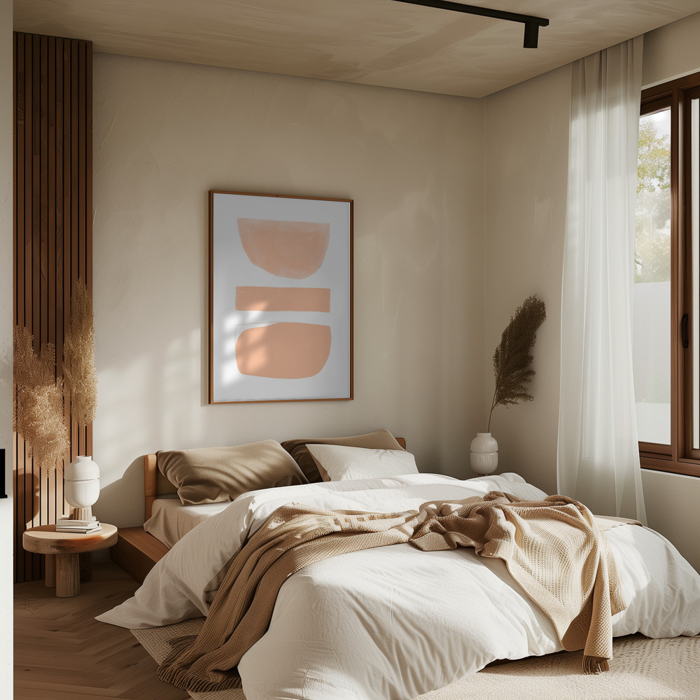 Poster - Abstract Shapes Peach in bedroom