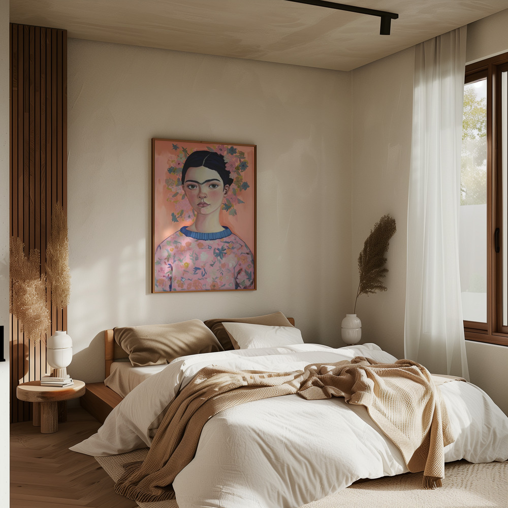 Juliste - Young Frida (Peach) makuuhuoneessa
