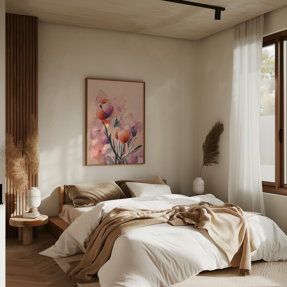 Poster Abstract Coral Flowers (Peach) - Affisch i sovrummet
