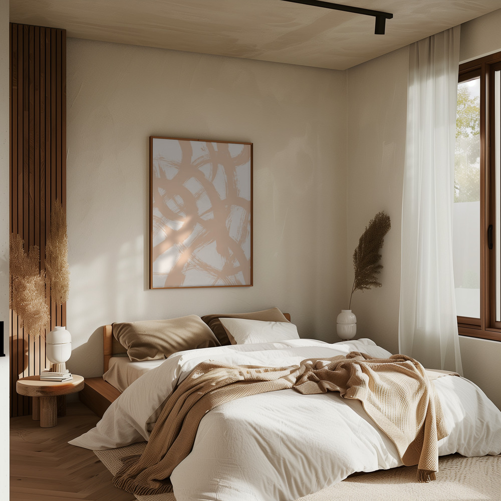 Poster - Abstract Brush Strokes 98B im Schlafzimmer