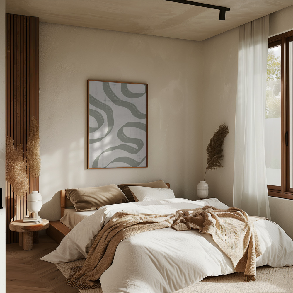 Poster - Green Sage Waves No. 1 in bedroom