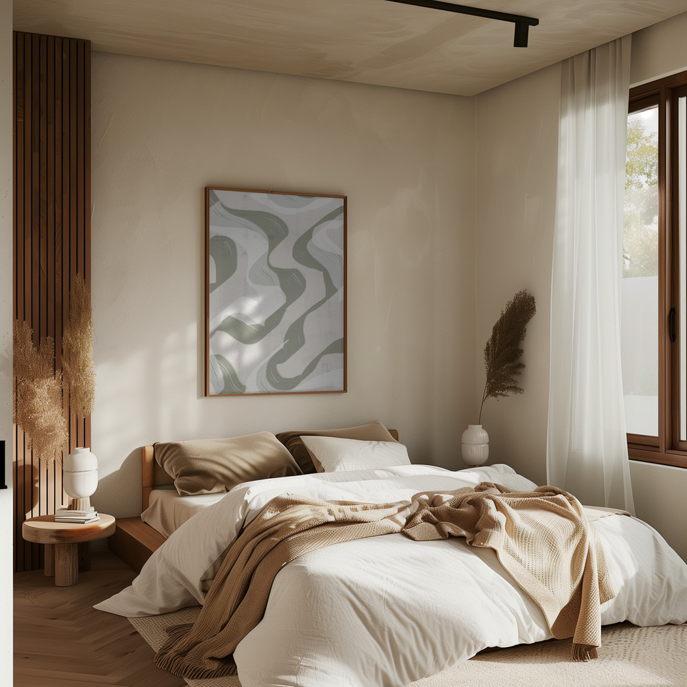 Poster - Green Waves No.3 in bedroom