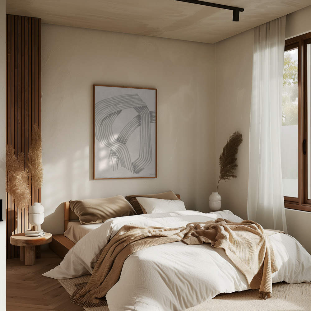 Poster - Abstract Grey Intersections 01 in bedroom