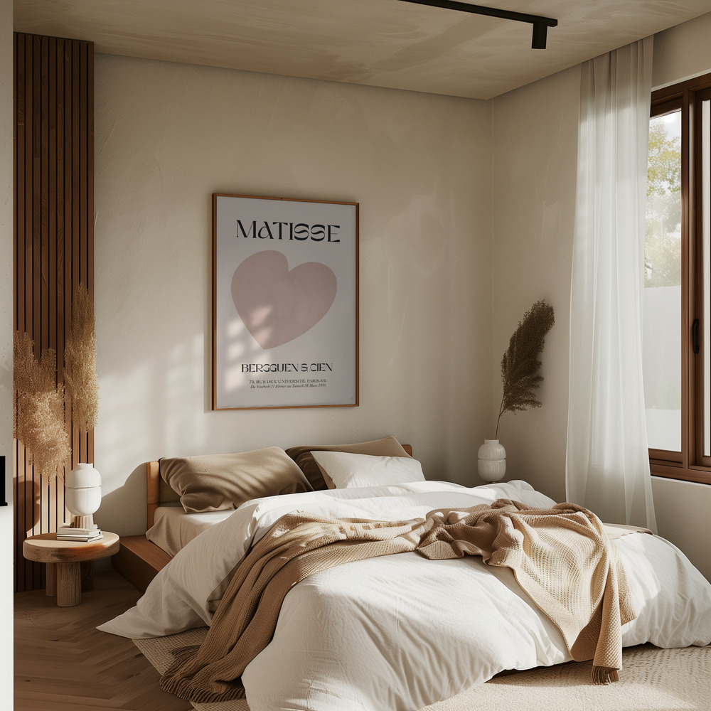 Poster - Beige Heart in bedroom