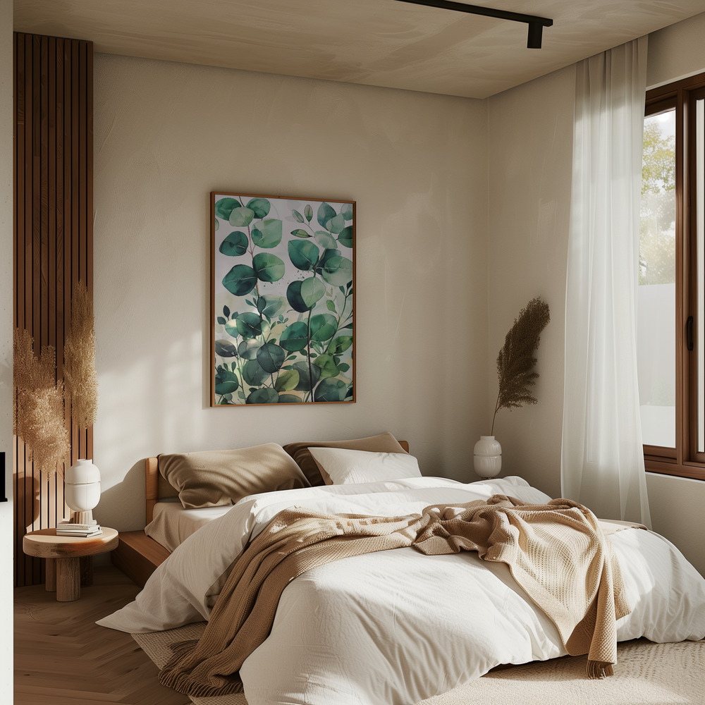 Juliste - Nature Flowers and Leaves Watercolor Art (5) makuuhuoneessa