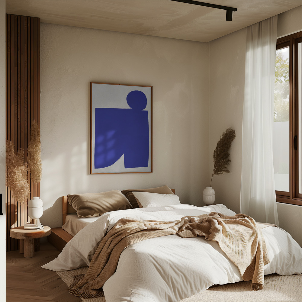 Juliste - Blue and white art 1 makuuhuoneessa