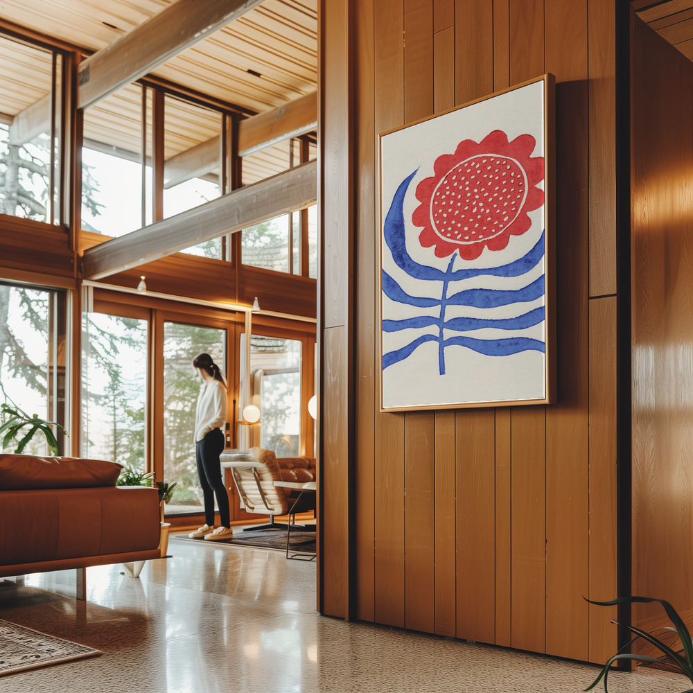 Canvastavla Red Flower / Lino Print - Tavla in guest room