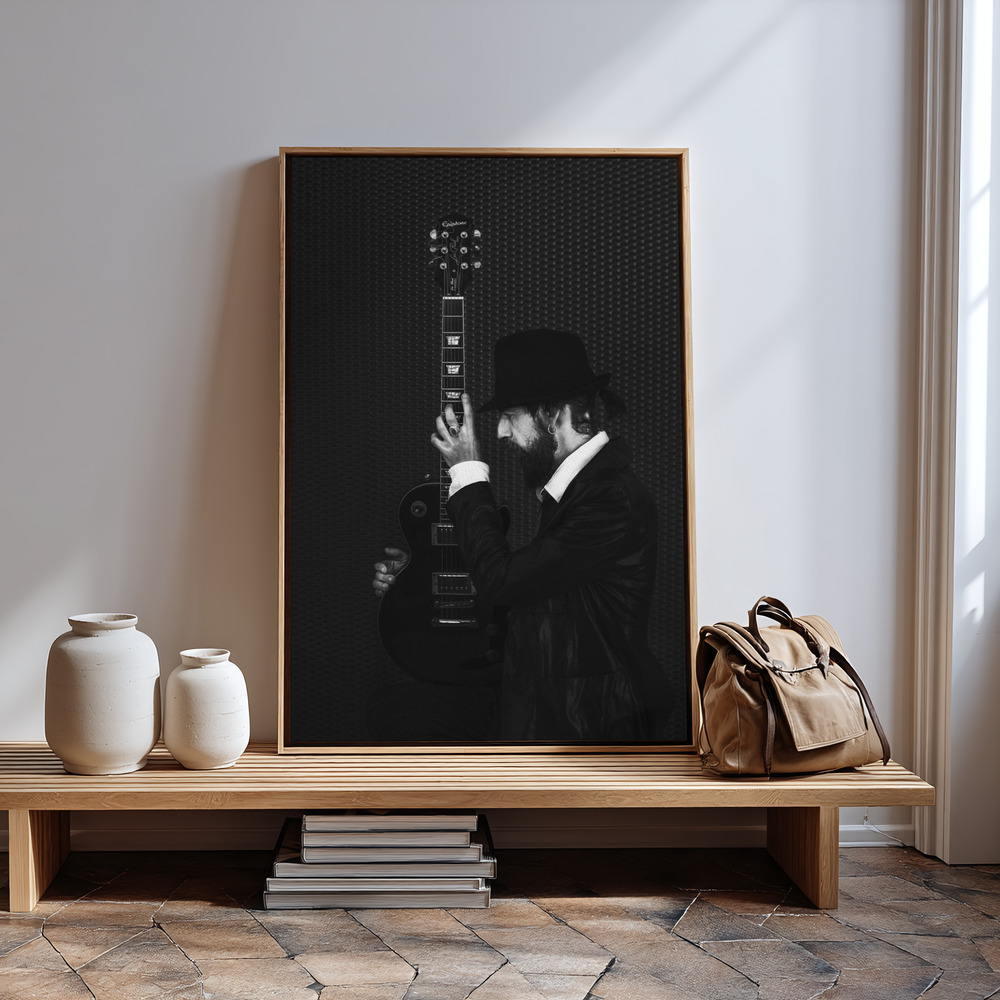 Canvas print - Man in black in guest room