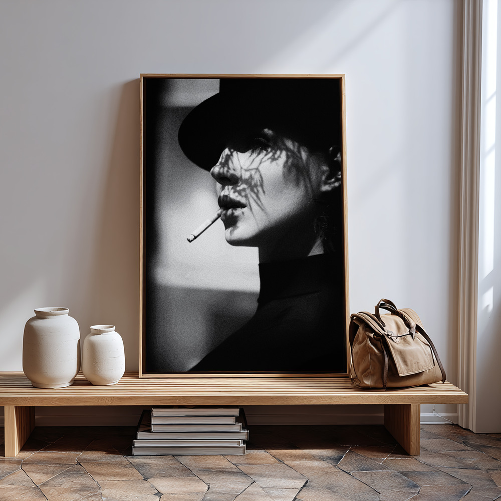 Canvas print - Lady in black in guest room