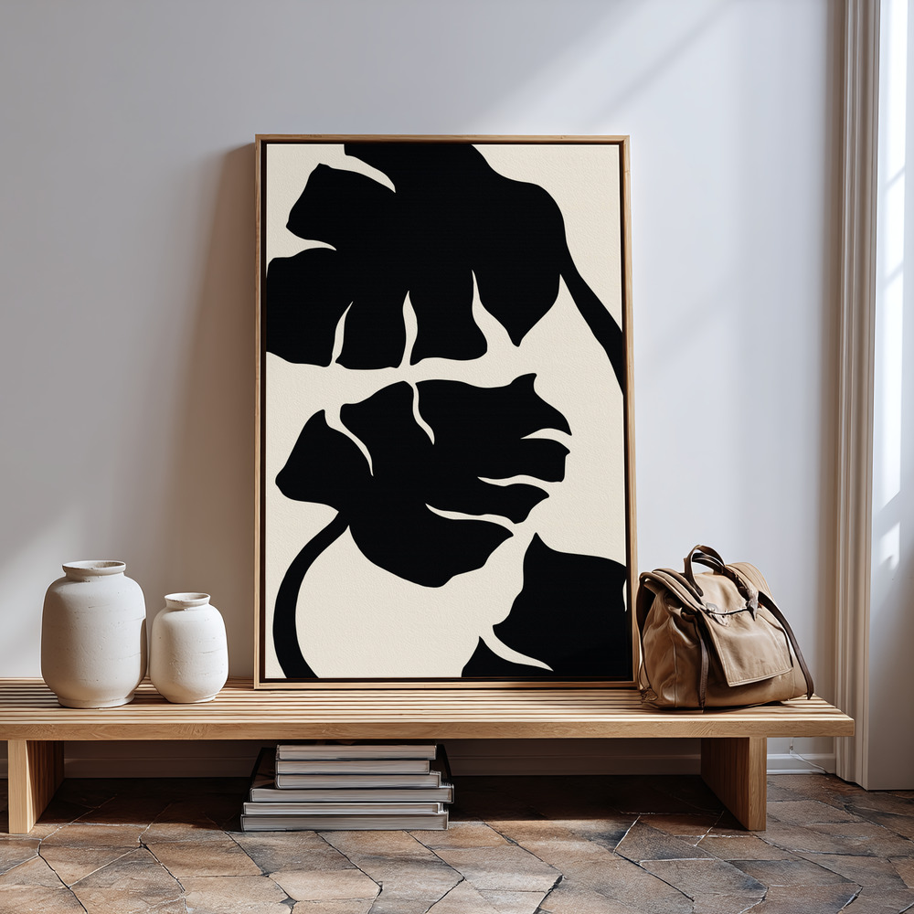 Canvas print - Monstera Black in guest room