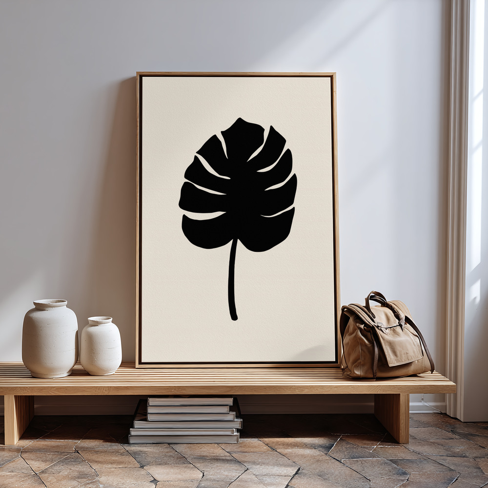 Canvas print - Monstera Leaf Black in guest room
