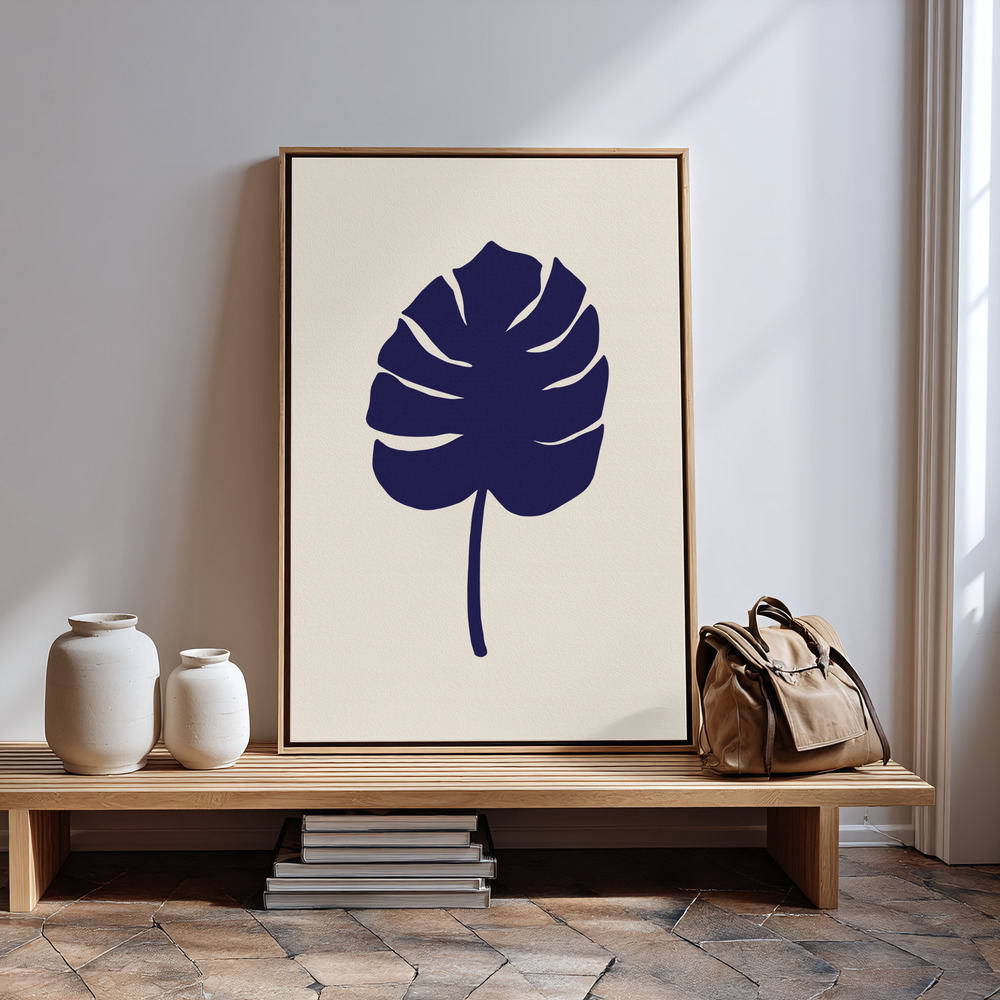 Canvas print - Monstera Leaf Dark Blue by the entrance