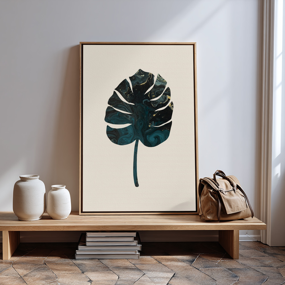 Canvas print - Monstera Marble Green in guest room