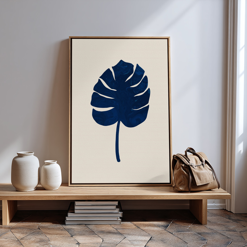 Canvas print - Monstera Marble Blue in guest room