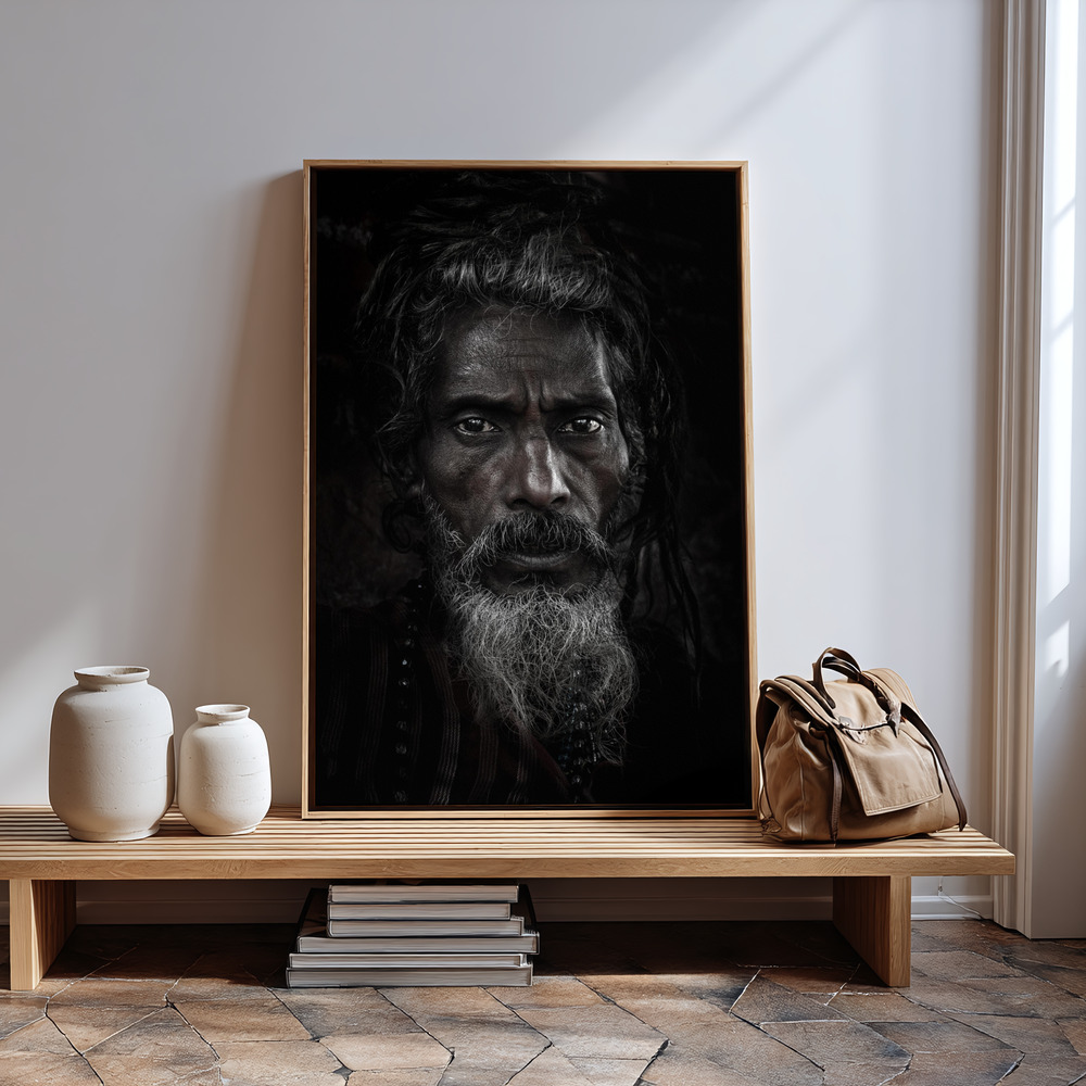 Canvas print - Saddhu looking without seeing by the entrance