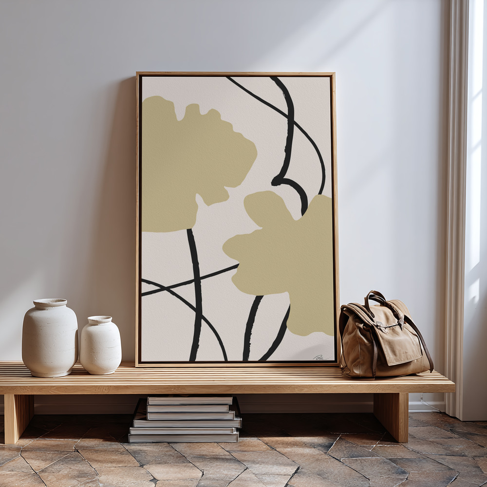 Canvas schilderi - Beige Flowers 02 bij de ingang