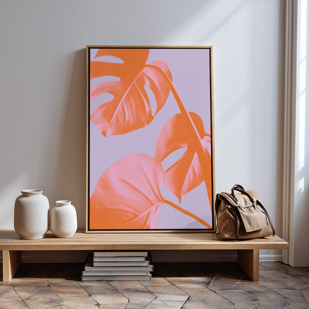 Canvas print - Monstera Purple 03 in guest room