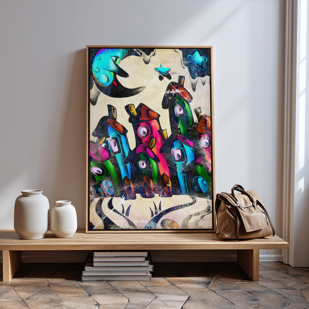 Canvas print - The moon is awake in the city in guest room