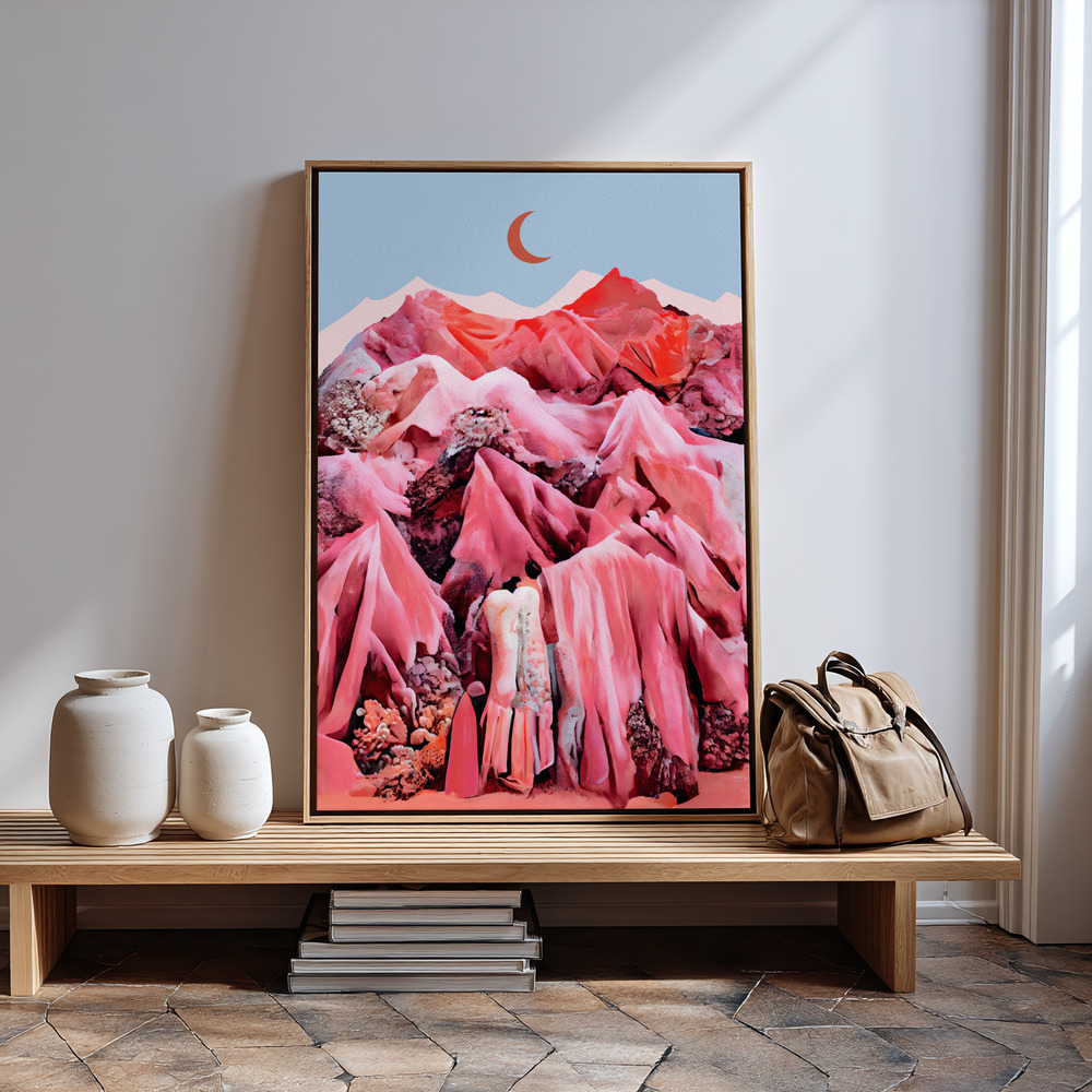 Canvas print - Textile Mountains in guest room