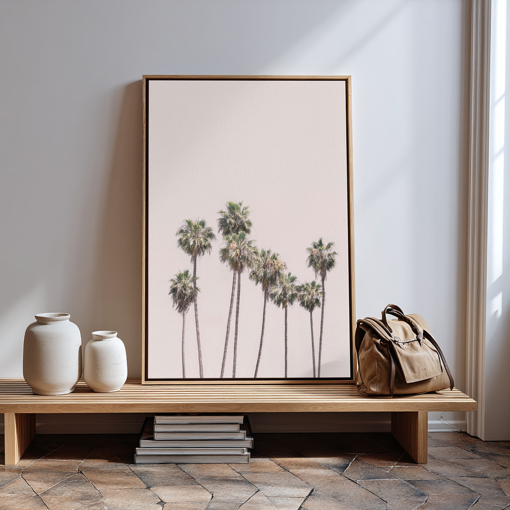 Canvas print - Blush Palms in guest room